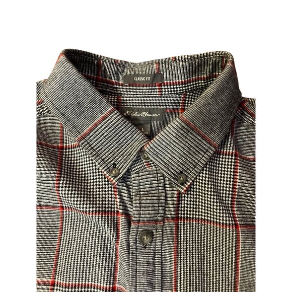 Eddie Bauer Shirt Mens L Classic Fit Black Red Plaid Flannel Cotton Used - Picture 5 of 13